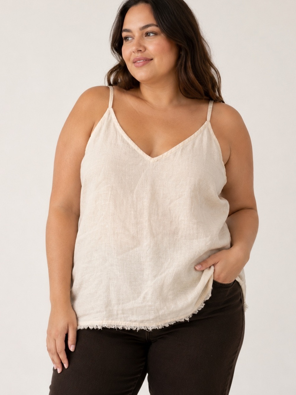 Garnet Hill Size 16 Women’s Tank Top 100% Linen Cream Peach Frayed Hem